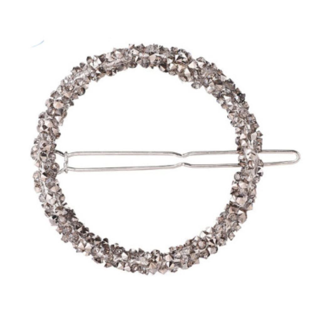 NWT-Circle Barrette, Silver Rhinestones